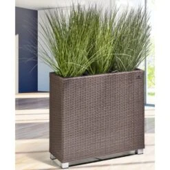 Gartenfreude Raumteiler Pflanzkübel Polyrattan 76 Cm X 26 Cm Mocca Mit Alu-Füßen -Gartengerätegeschäft 160207 4655 4