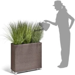 Gartenfreude Raumteiler Pflanzkübel Polyrattan 76 Cm X 26 Cm Mocca Mit Alu-Füßen -Gartengerätegeschäft 160207 4655 5