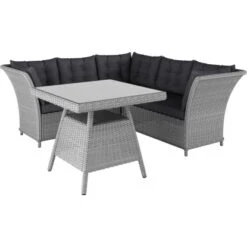 Lounge-Set Mit Esstisch Madison 4-teilig Aus Polyrattan Weiß-Grau -Gartengerätegeschäft 4048124992548 S01 080819