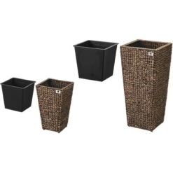 Gartenfreude Pflanzkübel Set Wasserhyaz. 38 X 38 X 77 Cm + 28 X 28 X 43 Cm Braun -Gartengerätegeschäft 4251083910441 4655 4