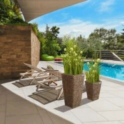 Gartenfreude Pflanzkübel Set Wasserhyaz. 38 X 38 X 77 Cm + 28 X 28 X 43 Cm Braun -Gartengerätegeschäft 4251083910441 4655 7