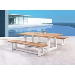 Gartenbank Campione 220 X 40 Cm Weiß/Teakholz FSC® -Gartengerätegeschäft 473690 3271 1